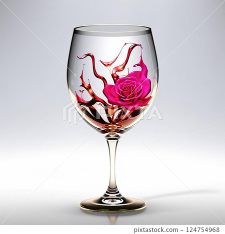 Glass goblet on a white background.A glass with a flower inside. Glass goblet on a white background.A glass with a flower inside. 124754968