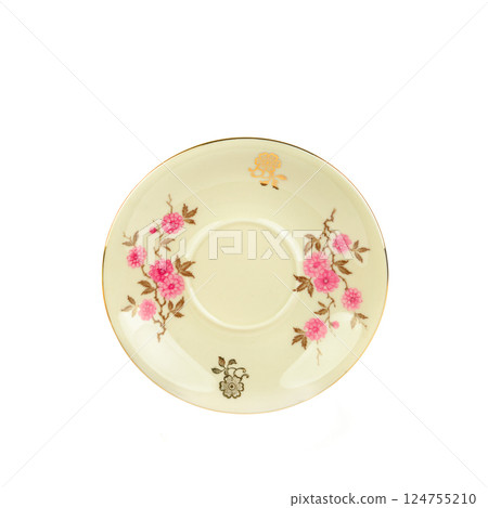 Porcelain vintage plate isolated on white background. Porcelain vintage plate isolated on white background. 124755210
