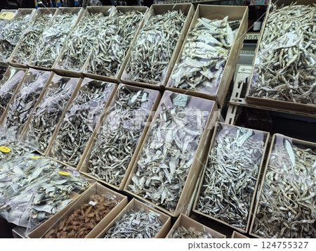 Korean seafood food ingredient. Dried anchovies. Korean seafood food ingredient. Dried anchovies. 124755327