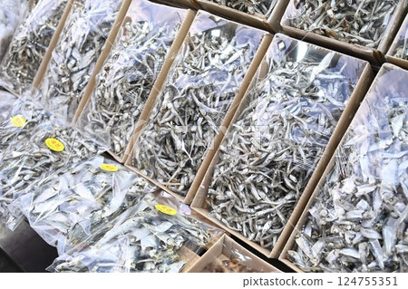 Korean seafood food ingredient. Dried anchovies. Korean seafood food ingredient. Dried anchovies. 124755351