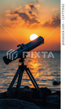 Telescope Overlooking Sunset on a Clear Evening in a Serene Location 124755682