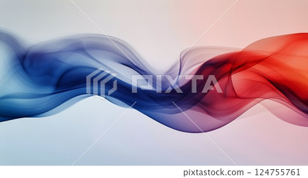 Abstract Flowing Fabric Waves in Shades of Blue and Red on a Soft Background 124755761