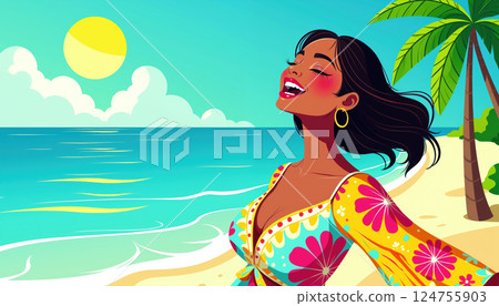Vibrant beach scene. 124755903