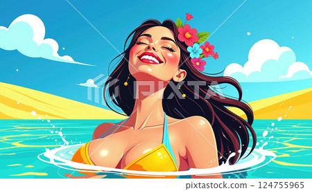 Woman smiling in water. 124755965