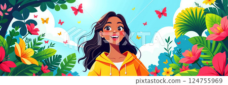Smiling woman in nature. 124755969