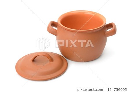 Large ceramic saucepan isolated on white 124756095