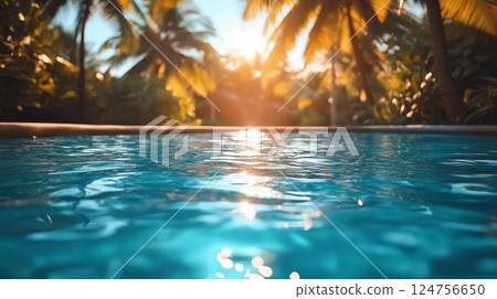 Reflection of Sunlight on Water in a Tropical Pool During Late Afternoon 124756650
