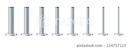 Metal poles with different diameters. metal columns. Steel pipes. Template design for urban advertising banners. 124757123