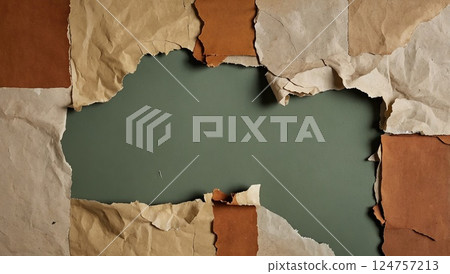 Vintage Torn Paper With Green Background for Craft or Design Project 124757213