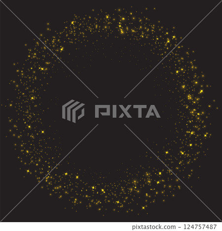Vector dust sparks and yellow sky stars. Flash shine with special light. Golden sparkles Christmas light effect. Sparkling magical dust particles 124757487