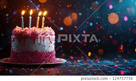 Gift Box Surrounded by Colorful Bokeh Lights in a Celebratory Atmosphere 124757756