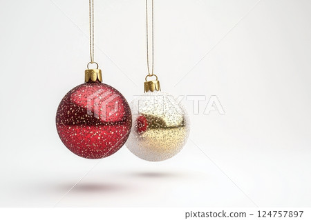 Colorful Christmas Ornaments Arranged in a Row for Holiday Decoration and Celebration 124757897