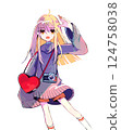 Illustration of a girl strolling around a tourist spot 124758038