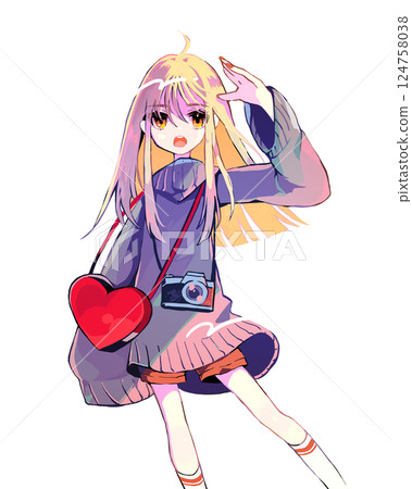 Illustration of a girl strolling around a tourist spot Illustration of a girl strolling around a tourist spot 124758038