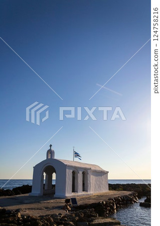 Saint Nicholas chapel of Georgioupoli, Crete island, Greece, dawn on a sunny summer day 124758216