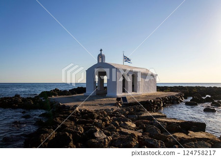 Saint Nicholas chapel of Georgioupoli, Crete island, Greece, dawn on a sunny summer day 124758217