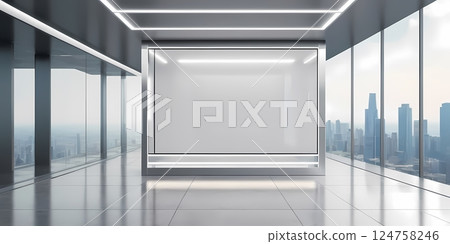 Blank advertising billboard mockup in modern glass corridor for branding and marketing Blank advertising billboard mockup in modern glass corridor for branding and marketing 124758246