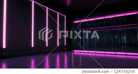 Blank advertising billboard mockup in modern glass corridor for branding and marketing 124758250