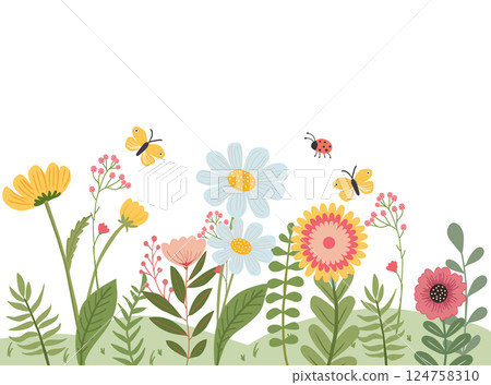 frame background meadow flowers wild herbs, wild flowering frame background meadow flowers wild herbs, wild flowering 124758310