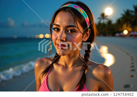 A vibrant beach portrait at sunset. 124758402