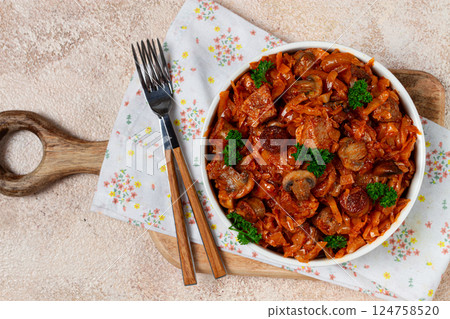 Bigos, bigus is a national Polish dish, made of cabbage and meat, stewed, homemade, no people, 124758520