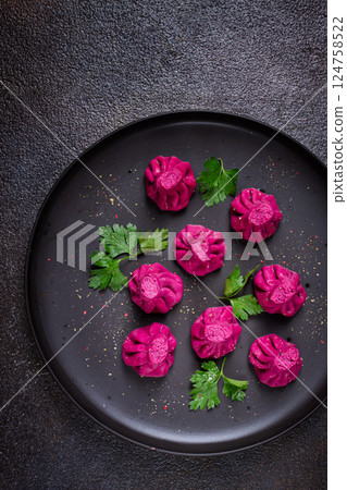 beetroot khinkali, mini khinkali, purple, Georgian cuisine, no people, beetroot khinkali, mini khinkali, purple, Georgian cuisine, no people, 124758522