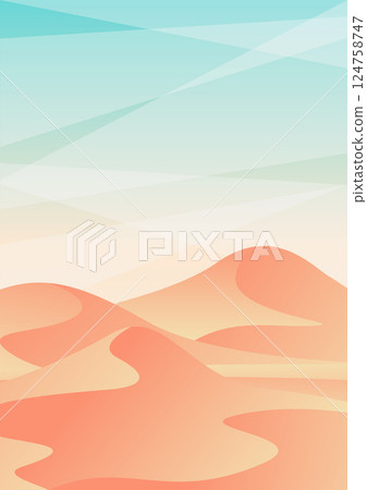 Eastern Africa desert colorful illustration. Arabian desert landscape gradient dunes poster. Travel to Egypt Eastern Africa desert colorful illustration. Arabian desert landscape gradient dunes poster. Travel to Egypt 124758747