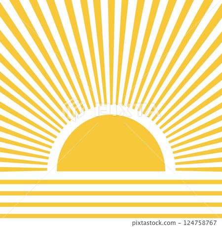 Abstract sun print boho minimalist icon. Geometric sunset print art work vector. Sunrise near the sea 124758767