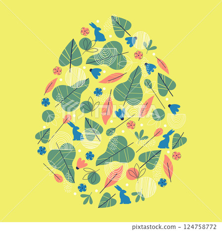 Easter eggs colorful simple set. Spring, holidays in April. Gift. Seasonal celebration. Egg hunt flat design on white background. Sunday. Happy Easter sale banner. Trendy design with typography. 124758772