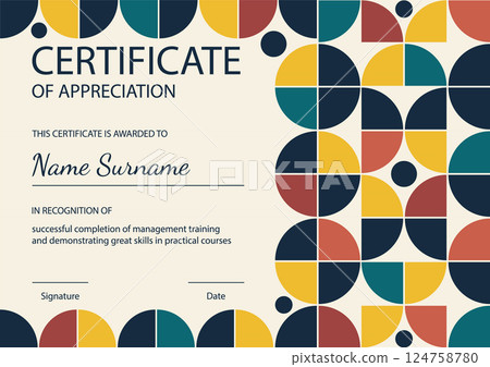 Certificates of graduation and appreciation design. Geometric scandinavian bauhaus artwork design 124758780