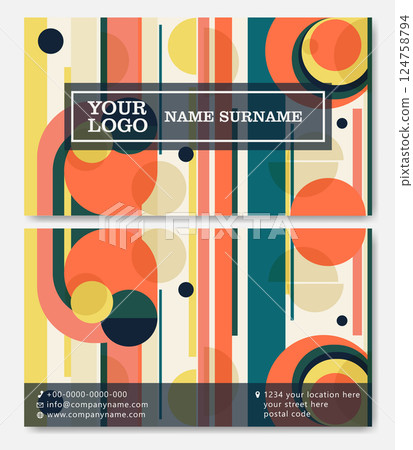 Minimal abstract business card template. Modern corporate stationery id layout colorful geometric shapes Minimal abstract business card template. Modern corporate stationery id layout colorful geometric shapes 124758794