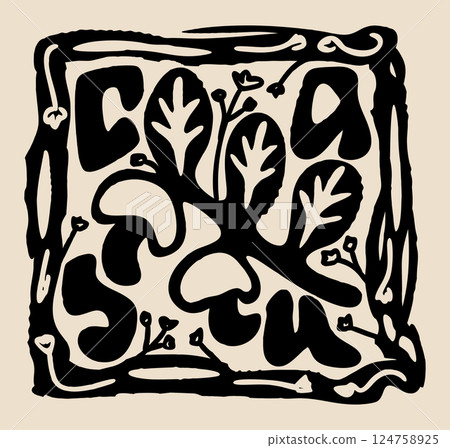 Cashew nuts in woodcut style. Brazilian northeast cordel. Vector decorative illustration 124758925