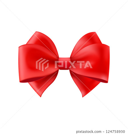 3D Realistic red gift bow. Christmas, birthday and sale decoration. 124758930