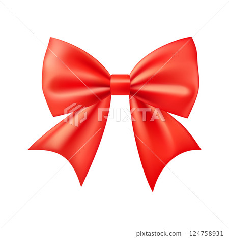 3D Realistic red gift bow. Christmas, birthday and sale decoration. 124758931