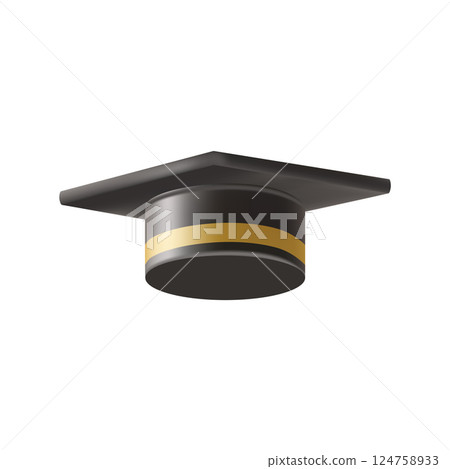 Realistic Black graduate cap. 3D Graduation Doctoral hat. 124758933