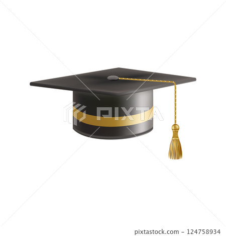 Realistic Black graduate cap. 3D Graduation Doctoral hat. 124758934