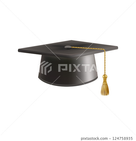 Realistic Black graduate cap. 3D Graduation Doctoral hat. Realistic Black graduate cap. 3D Graduation Doctoral hat. 124758935