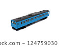 白色背景下 JNR 103 系列天藍色通勤列車的 N 軌距模型 124759030