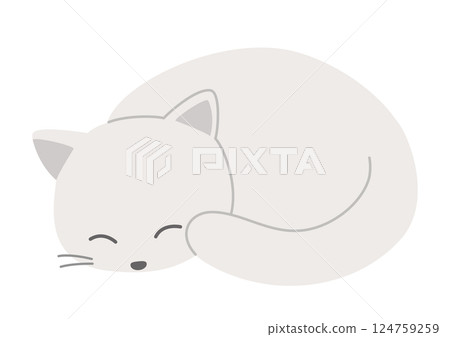 Illustration of a white cat sleeping curled up Illustration of a white cat sleeping curled up 124759259
