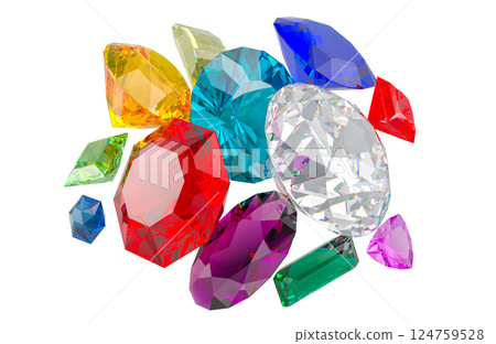 Set of Colorful Gemstones, 3D rendering Set of Colorful Gemstones, 3D rendering 124759528