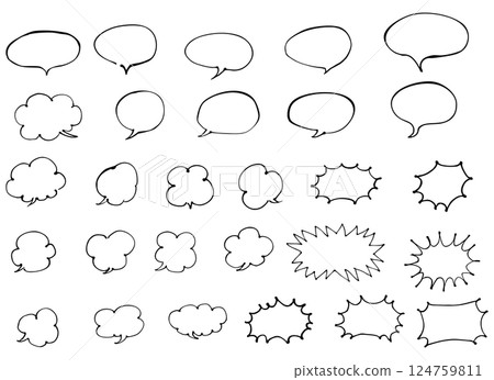 Pen-drawn line drawings: A collection of many speech bubbles, Part 1 Pen-drawn line drawings: A collection of many speech bubbles, Part 1 124759811