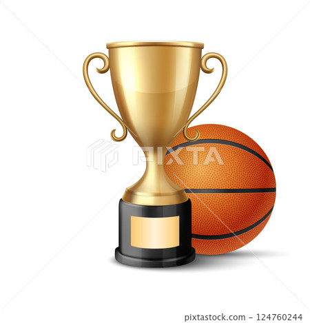 Realistic 3d Basketball Championship Trophy, Vector Illustration. Golden Winner Cup and Basketball Ball. Sports Award, Victory Symbol. Competition, League, Team Achievement, Sport Event Concept Realistic 3d Basketball Championship Trophy, Vector Illustration. Golden Winner Cup and Basketball Ball. Sports Award, Victory Symbol. Competition, League, Team Achievement, Sport Event Concept 124760244