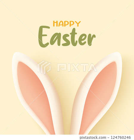 Vector Happy Easter Background with Bunny Ears and Greeting Text in Soft Pastel Colors. Cute Minimalist Spring Holiday Poster. Vector Illustration for Easter Celebration Card, Flyer, Social Media Post Vector Happy Easter Background with Bunny Ears and Greeting Text in Soft Pastel Colors. Cute Minimalist Spring Holiday Poster. Vector Illustration for Easter Celebration Card, Flyer, Social Media Post 124760246