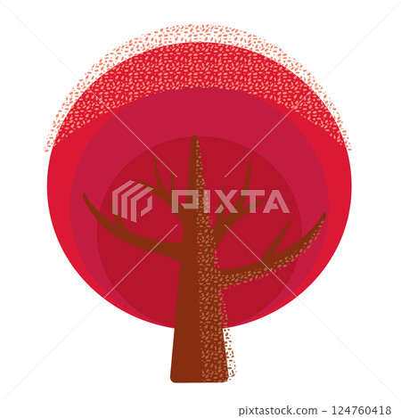 Abstract red tree with concentric circle background 124760418