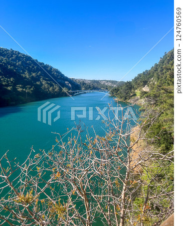 Vertical view of the river Krka, Croatia.Summer travel and tourism Vertical view of the river Krka, Croatia.Summer travel and tourism 124760569