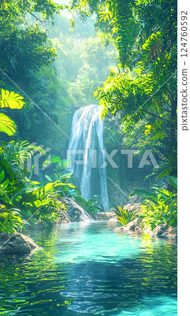 Vertical lush jungle and clear stream 124760592
