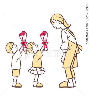 Children giving carnations on Mother's Day Children giving carnations on Mother's Day 124760970