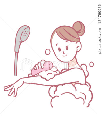 A woman washing her body in the bath 124760986