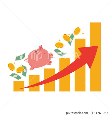 A rising graph and a piggy bank A rising graph and a piggy bank 124761034