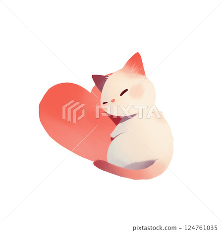 white cat with heart 124761035